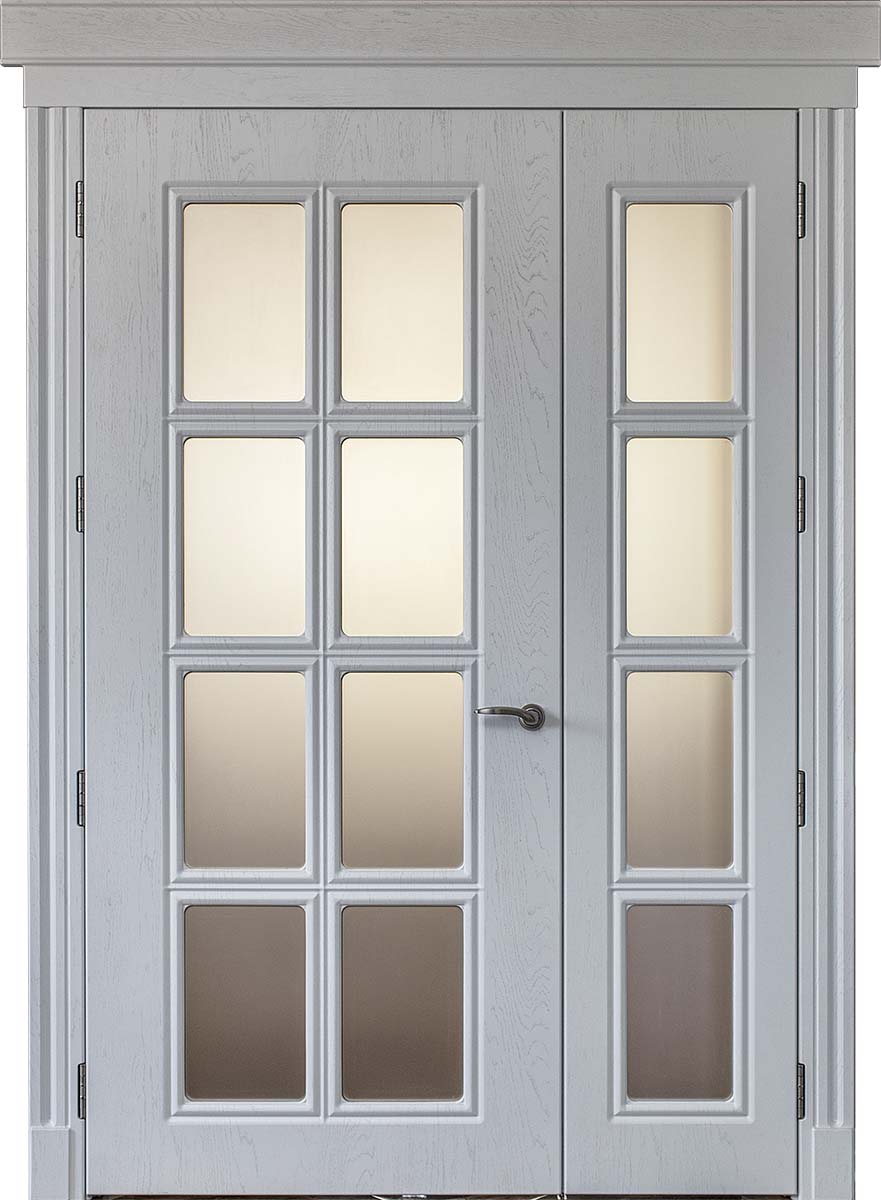 Двойные двери в гостиную со стеклом белого цвета