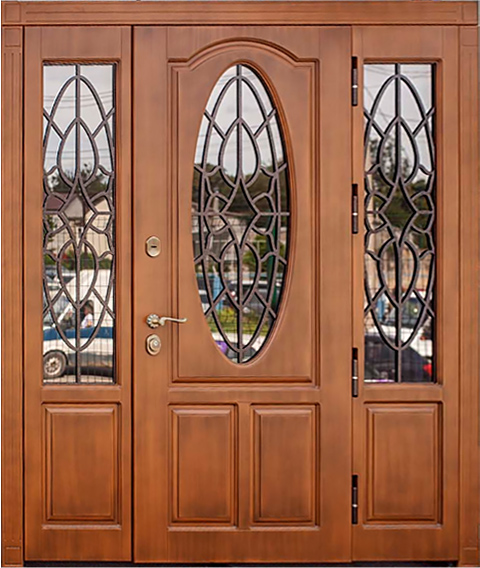 Входная дверь Классик со стеклом, решеткой, и фрамугами